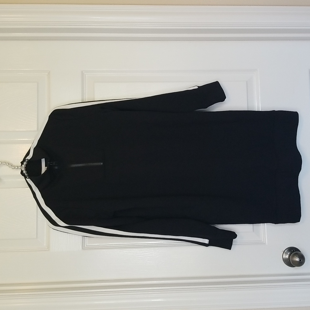 Athleta Circa Black With White Stripes Longsleeve Mini Track Dress - Picture 3 of 15